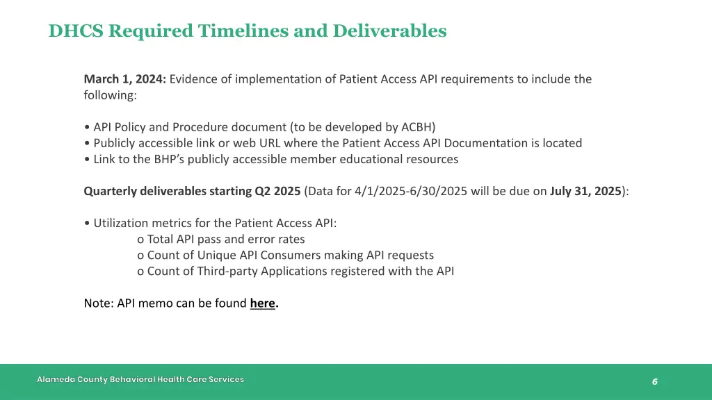 dhcs required timelines and deliverables
