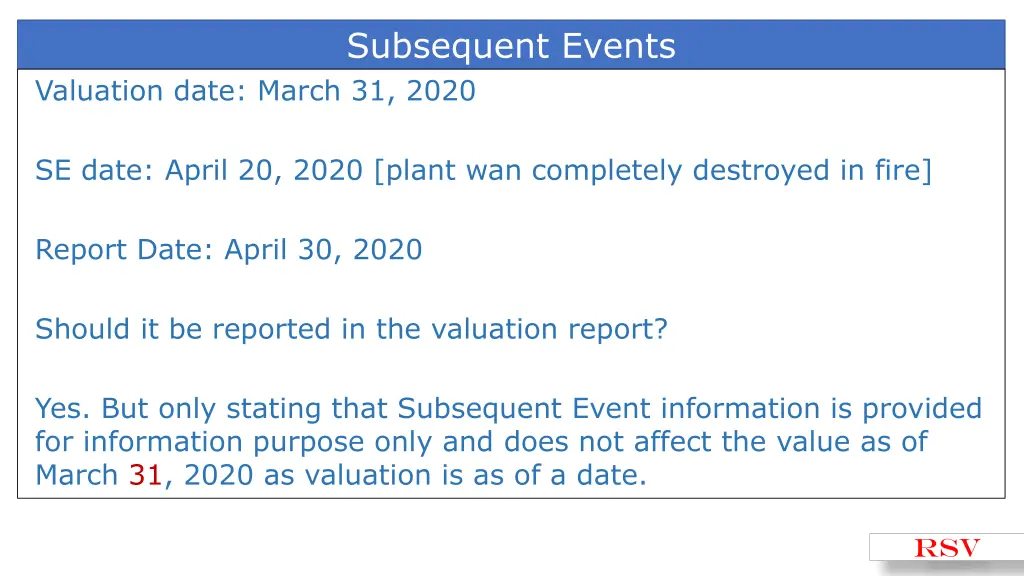 subsequent events