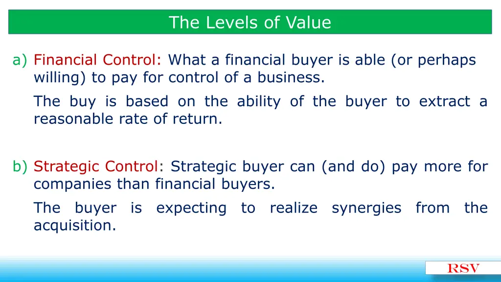 the levels of value 1