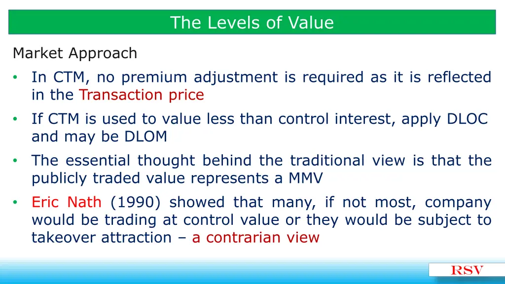the levels of value 10