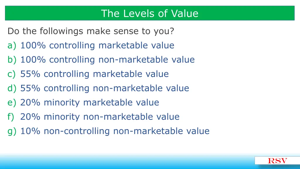 the levels of value