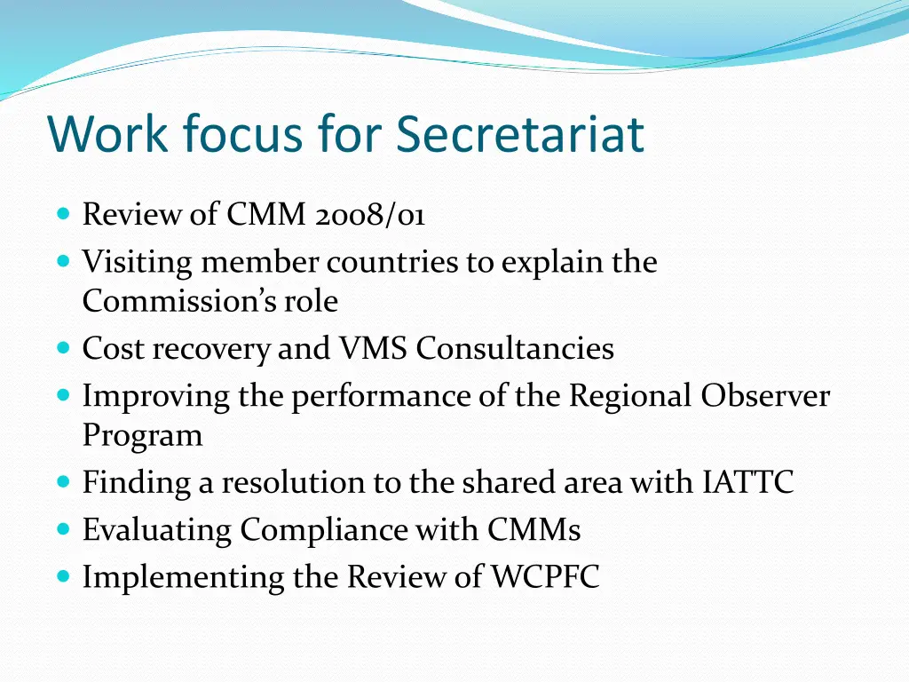 work focus for secretariat
