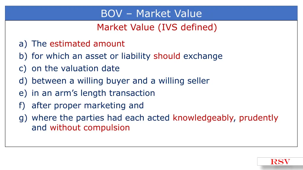 bov market value market value ivs defined