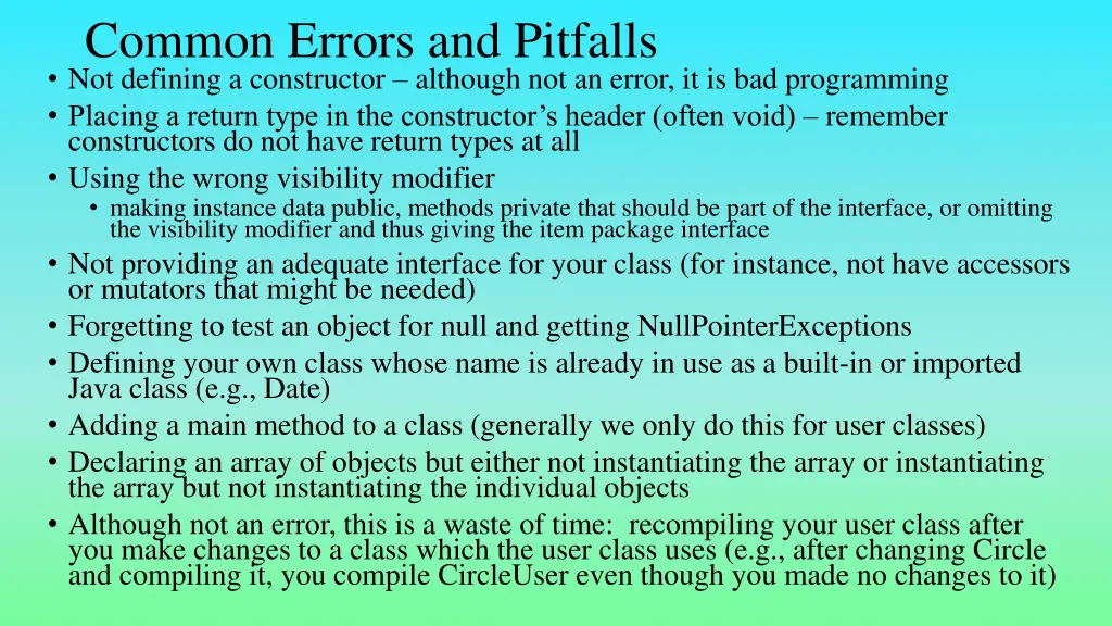common errors and pitfalls not defining