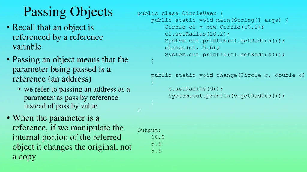 passing objects recall that an object