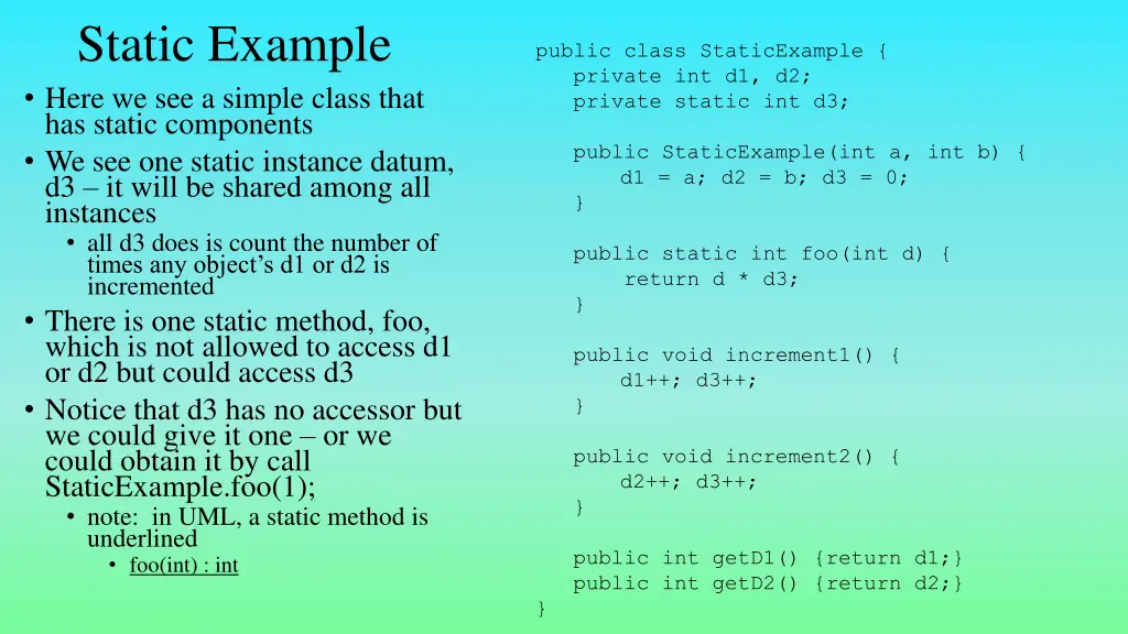 static example here we see a simple class that