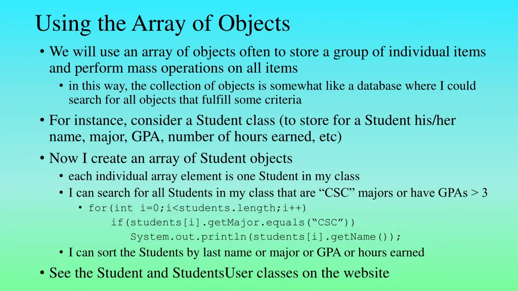 using the array of objects we will use an array