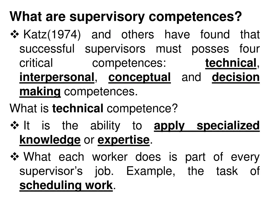 what are supervisory competences katz 1974