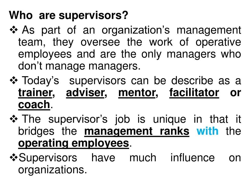 who are supervisors as part of an organization