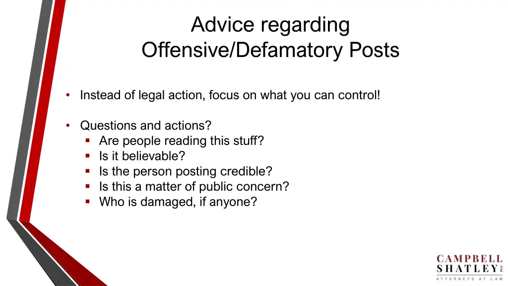 advice regarding offensive defamatory posts 1