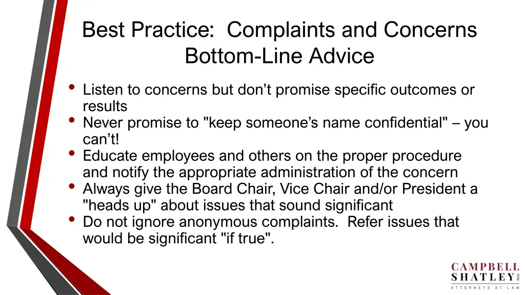 best practice complaints and concerns bottom line