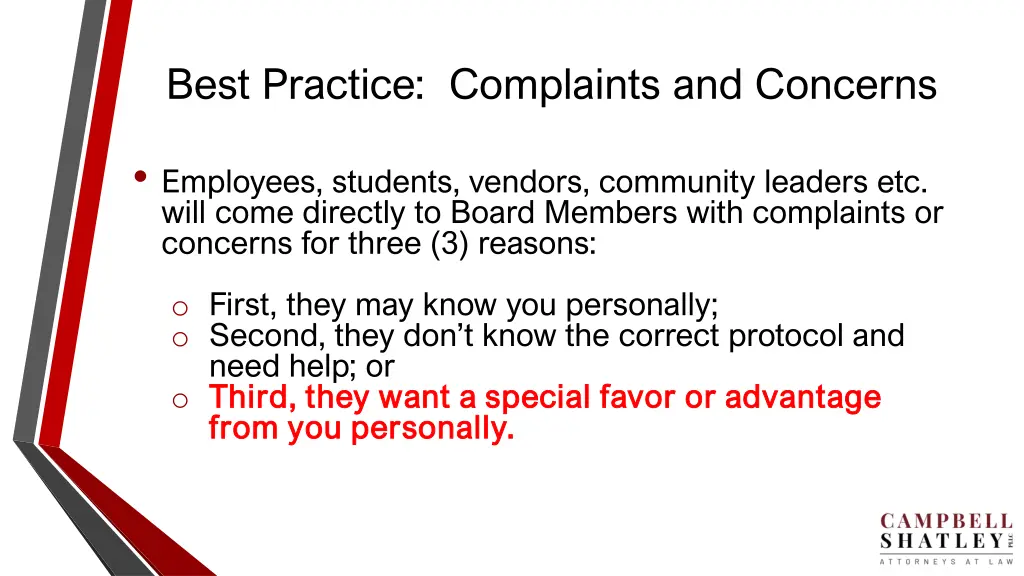 best practice complaints and concerns