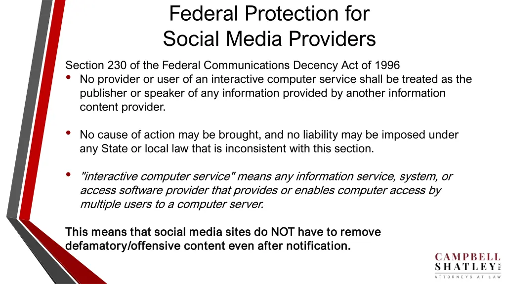 federal protection for social media providers