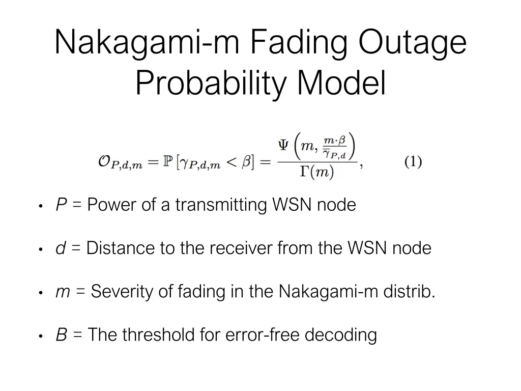 nakagami m fading outage probability model