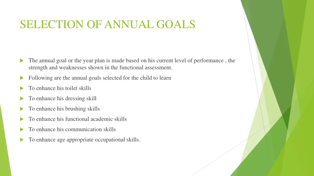 selection of annual goals
