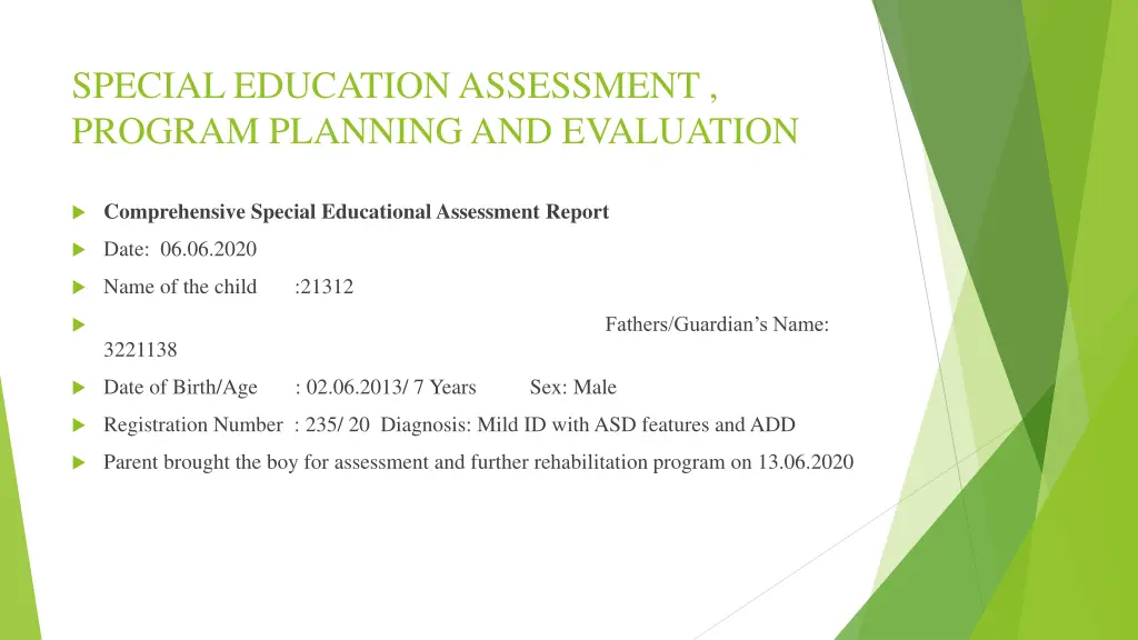 special education assessment program planning