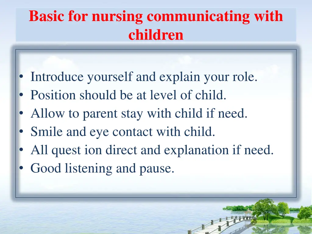 basic for nursing communicating with children