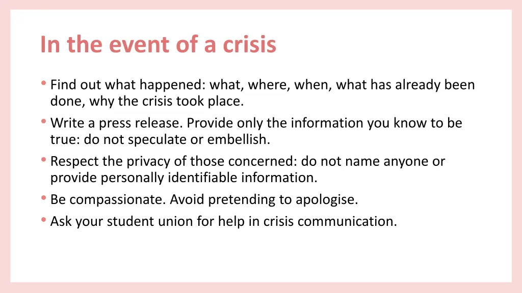 in the event of a crisis