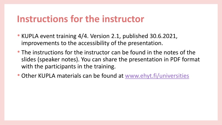 instructions for the instructor