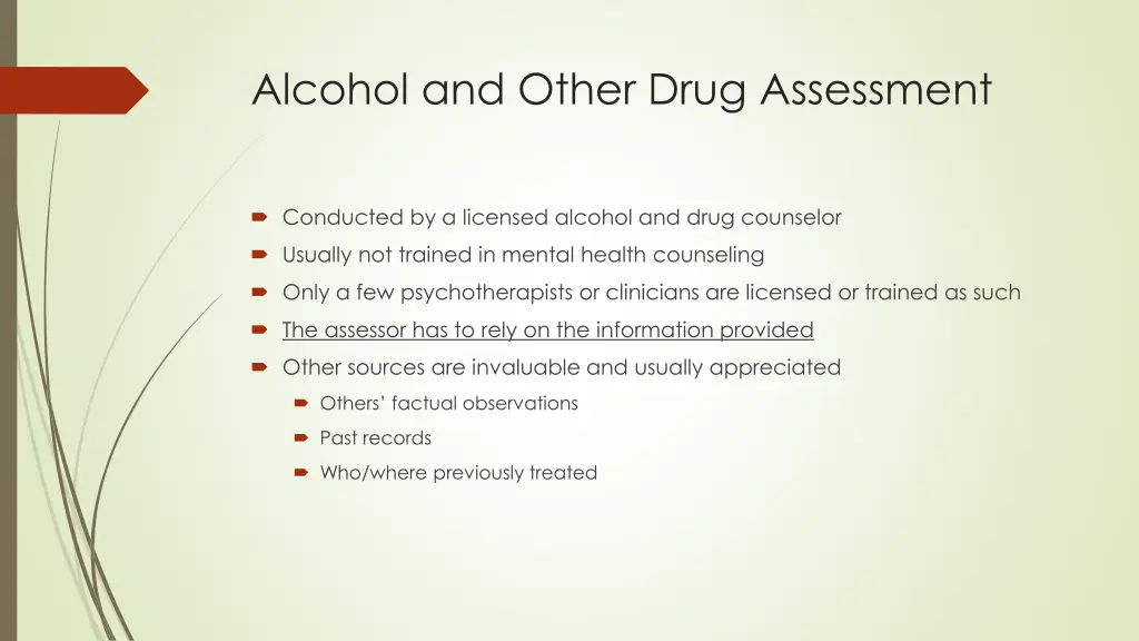 alcohol and other drug assessment