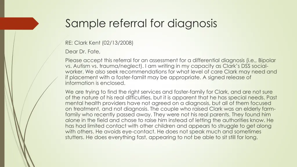 sample referral for diagnosis
