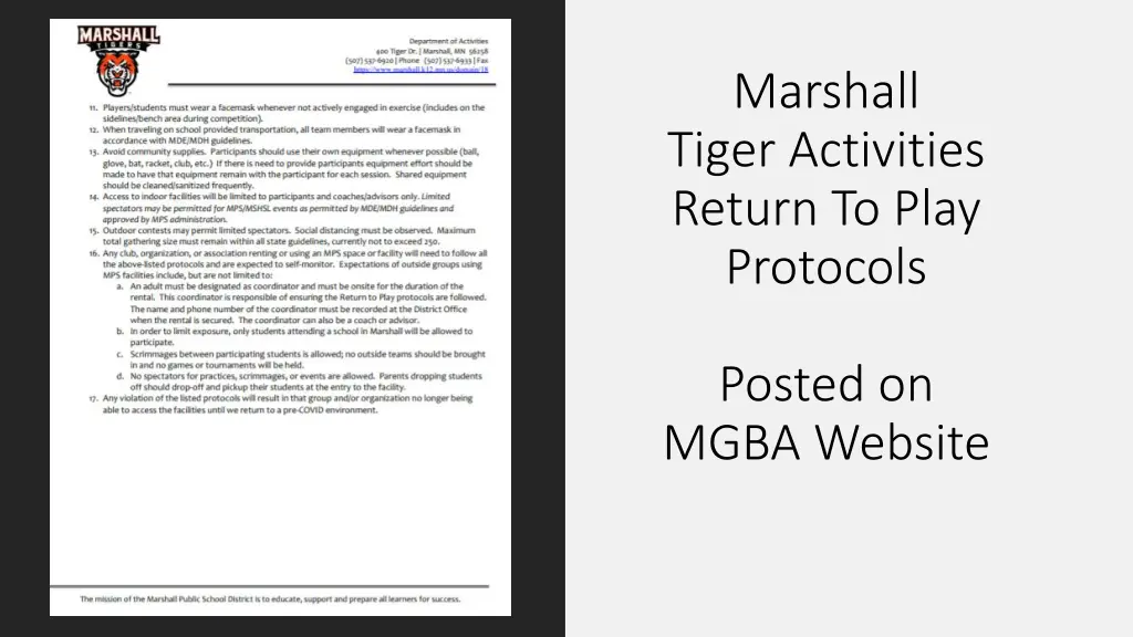 marshall tiger activities return to play protocols 1