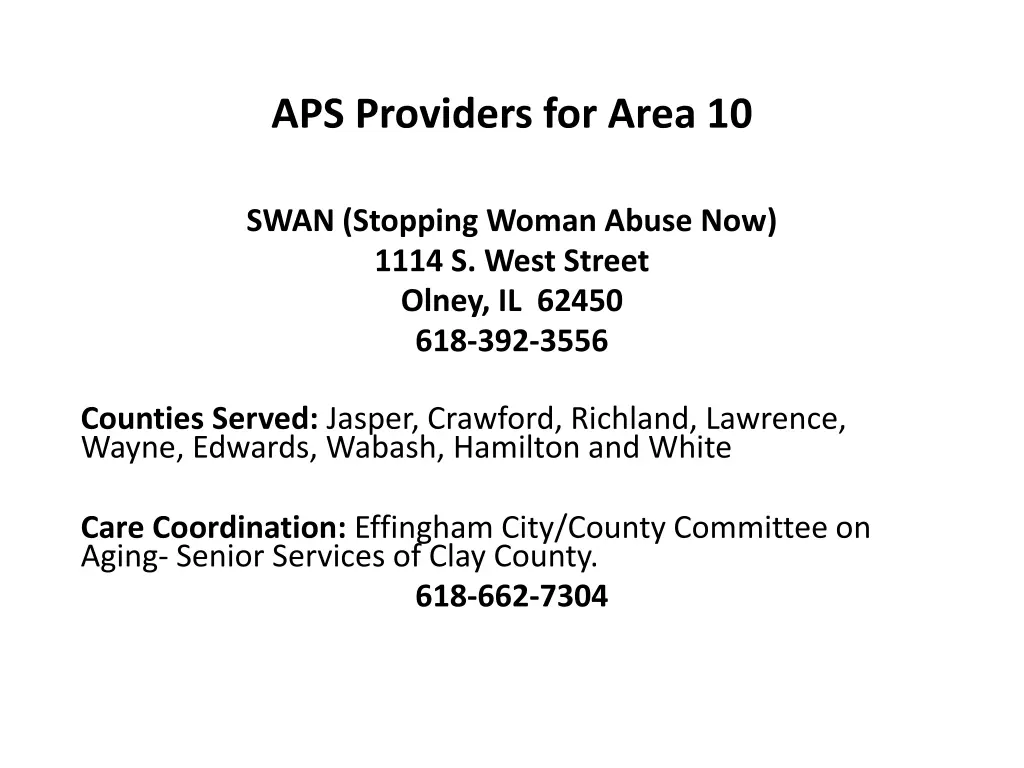 aps providers for area 10