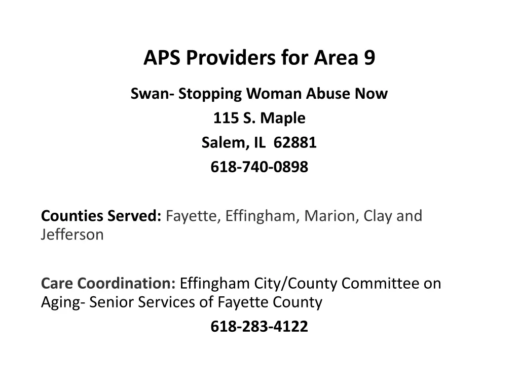aps providers for area 9