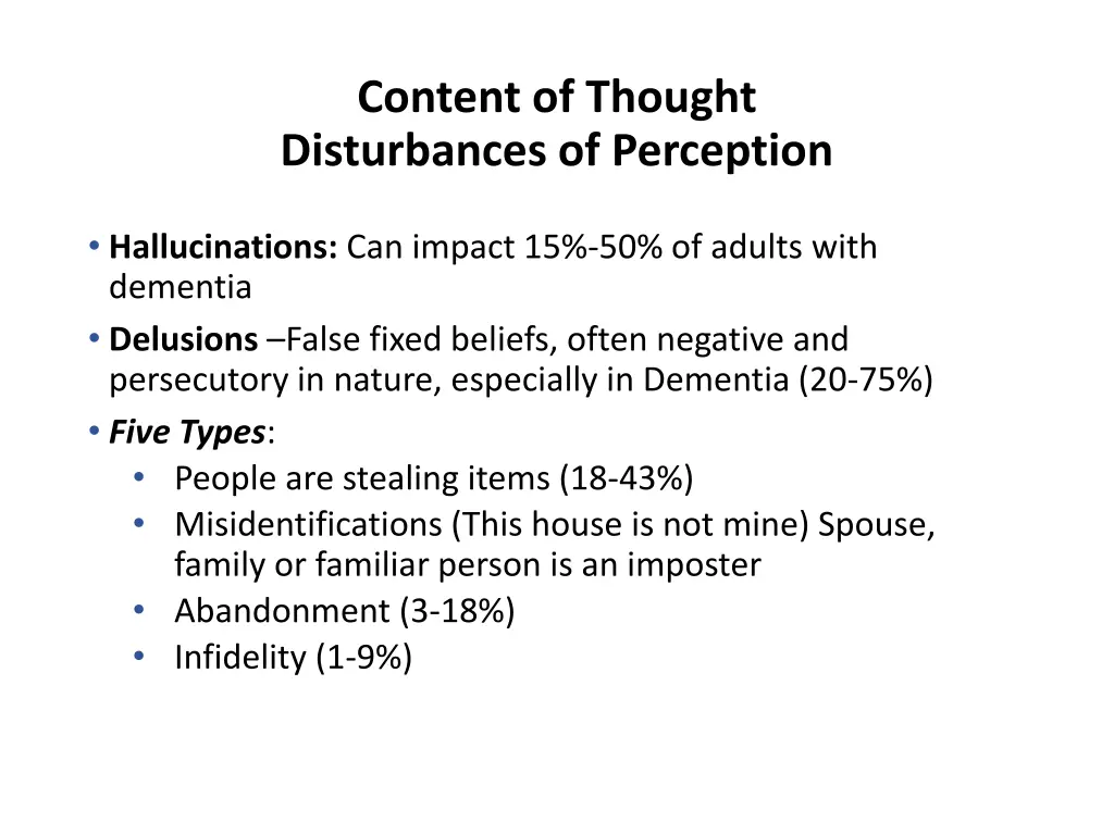content of thought disturbances of perception