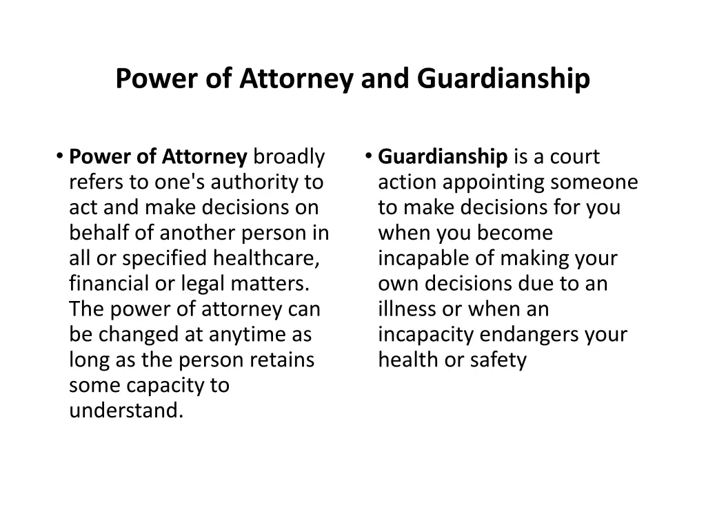 power of attorney and guardianship