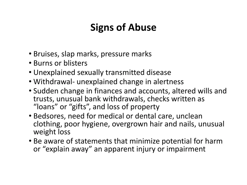 signs of abuse