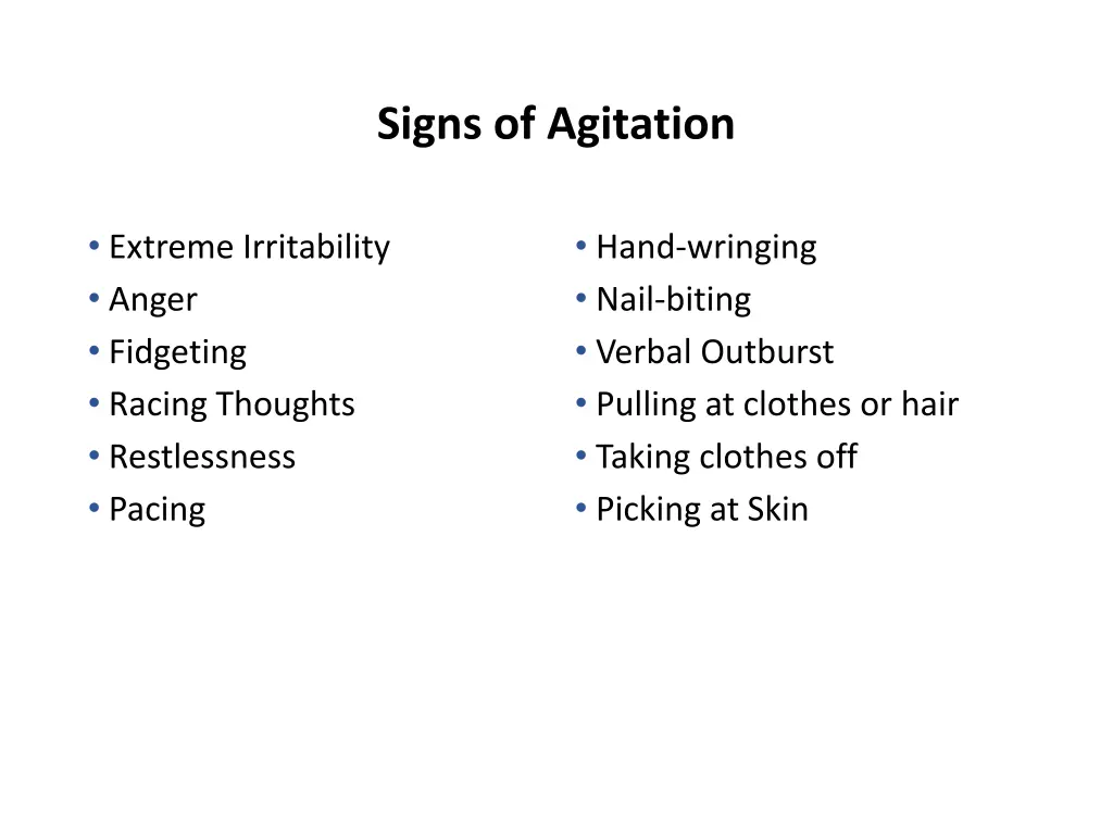 signs of agitation