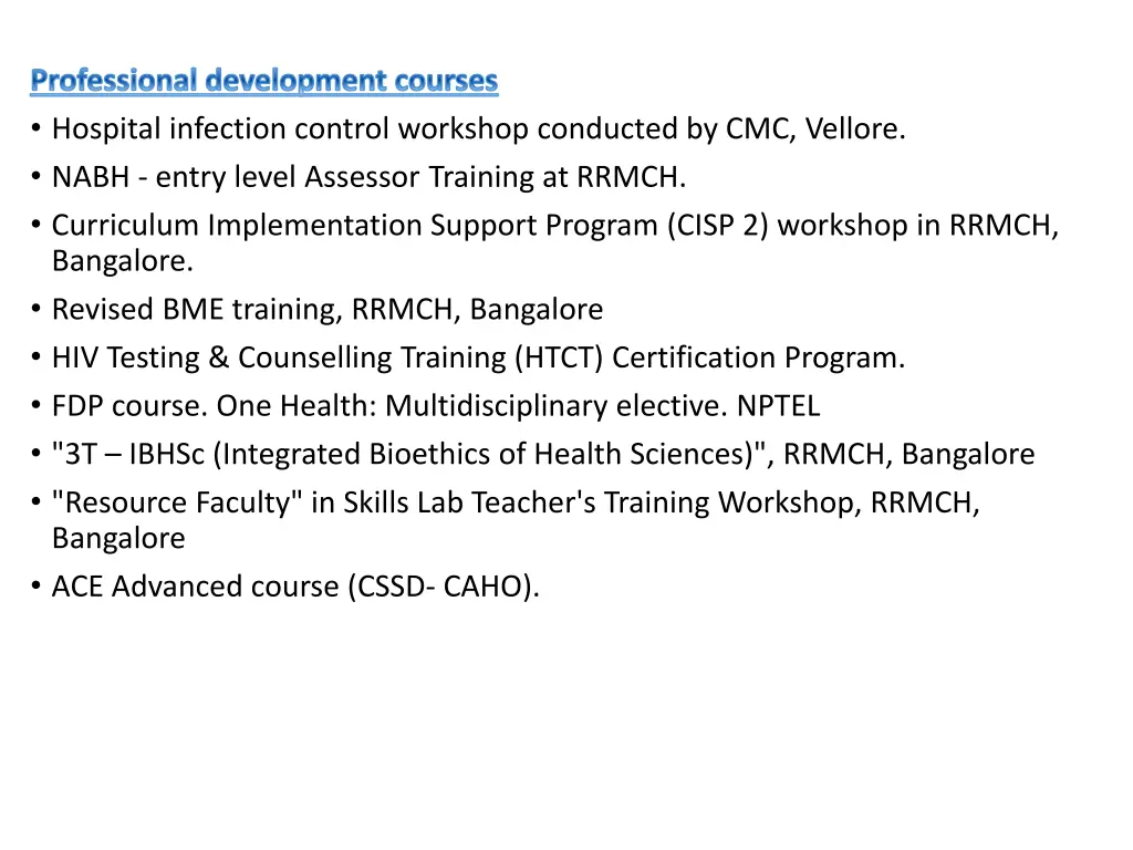 professional development courses hospital