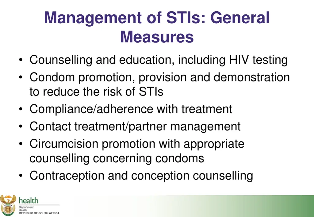 management of stis general measures