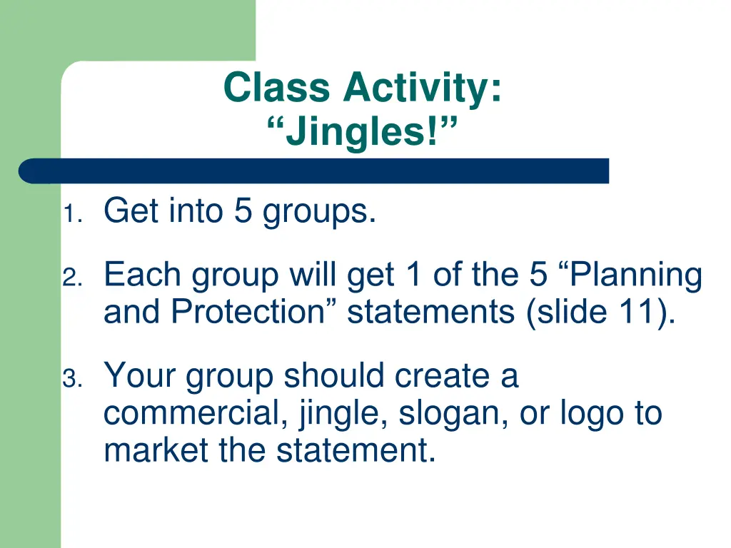 class activity jingles
