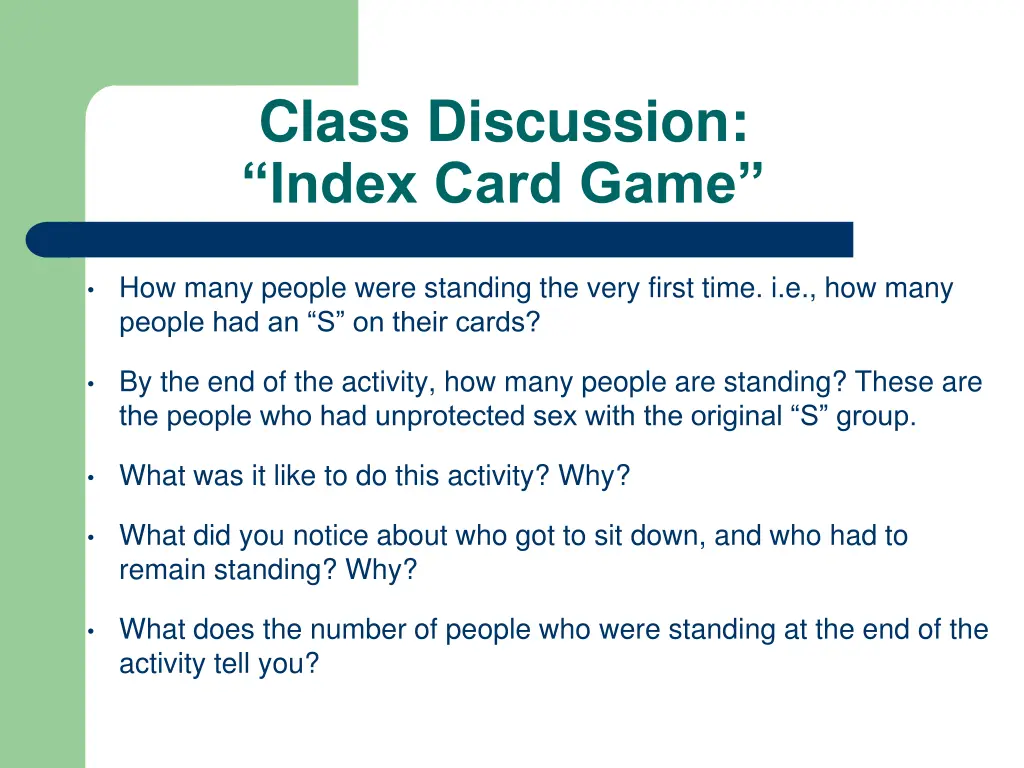 class discussion index card game