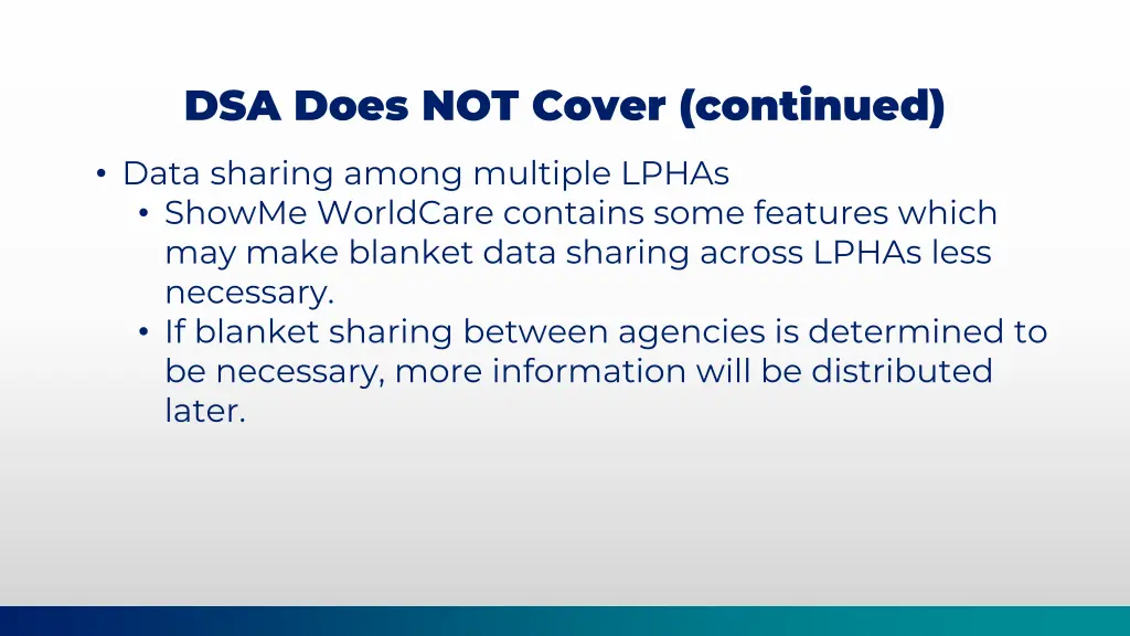 dsa does not cover continued