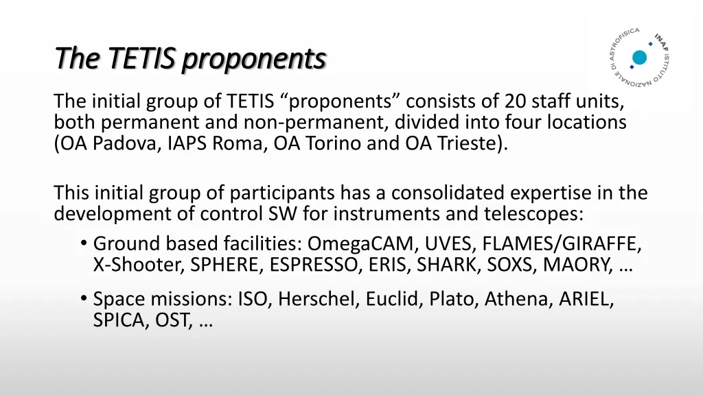 the tetis proponents the tetis proponents