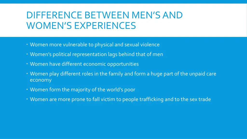 difference between men s and women s experiences