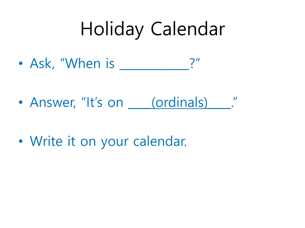 holiday calendar