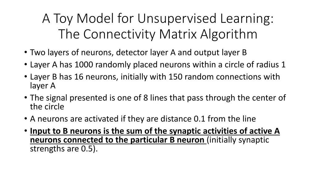 a toy model for unsupervised learning
