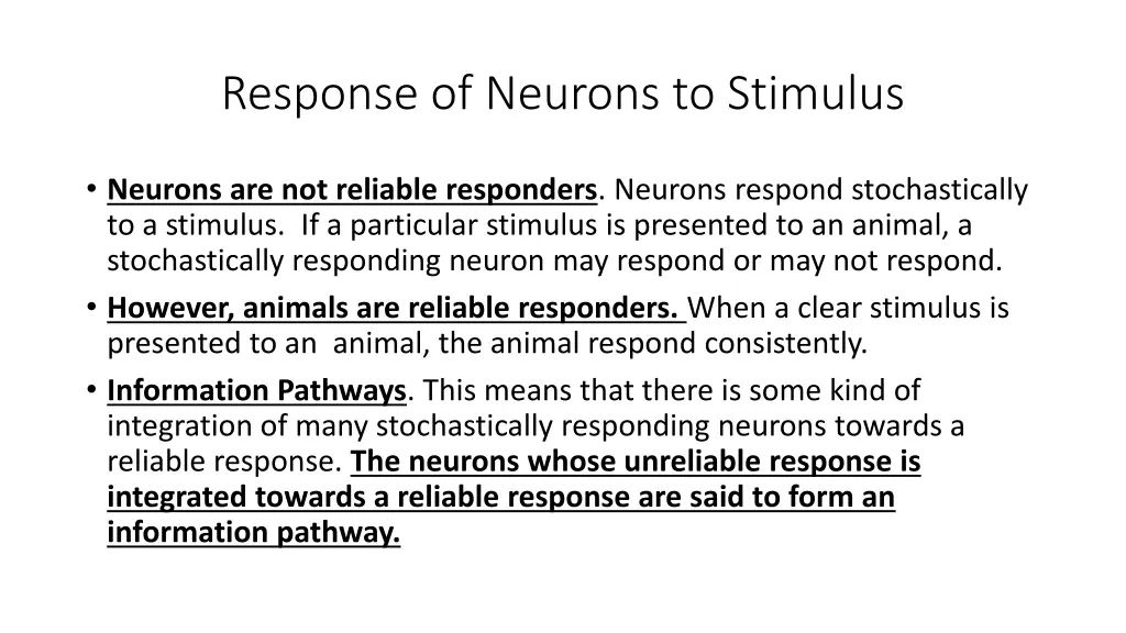 response of neurons to stimulus