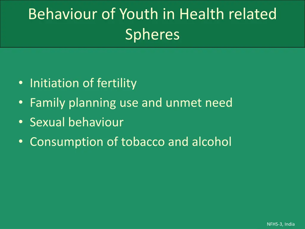 behaviour of youth in health related spheres
