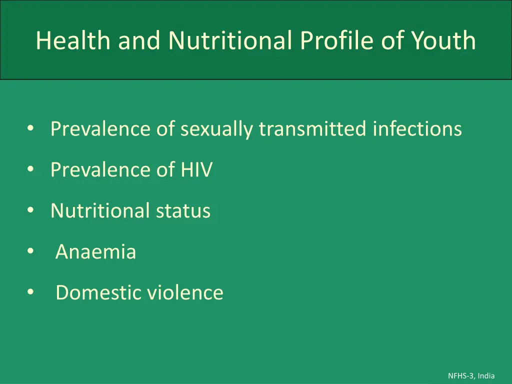 health and nutritional profile of youth