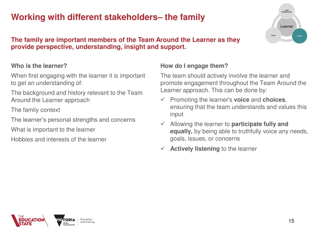 working with different stakeholders the family