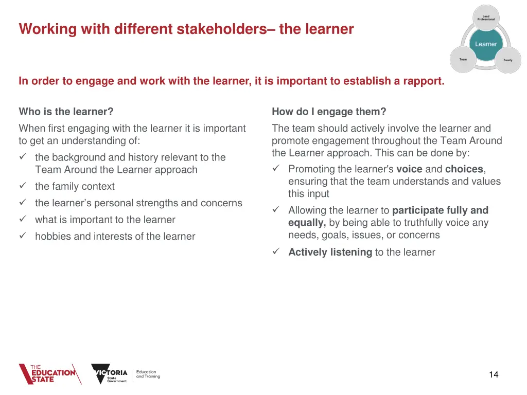 working with different stakeholders the learner