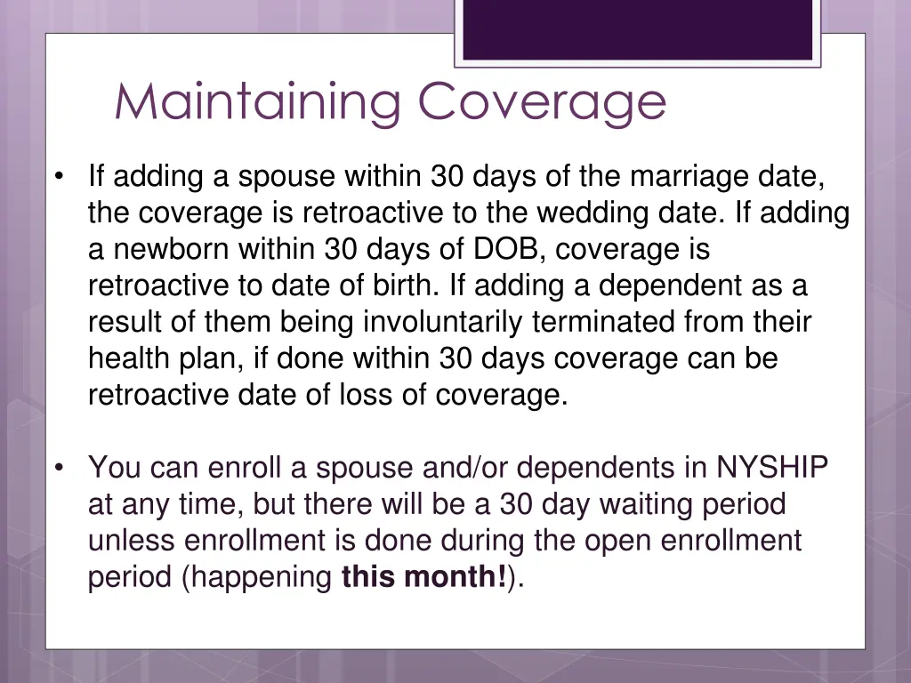 maintaining coverage