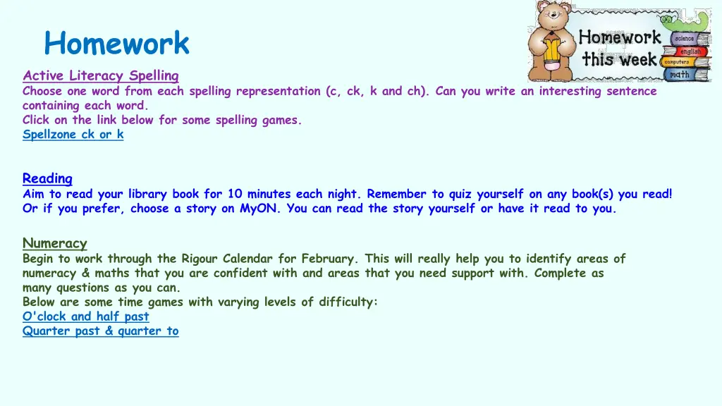 homework active literacy spelling choose one word