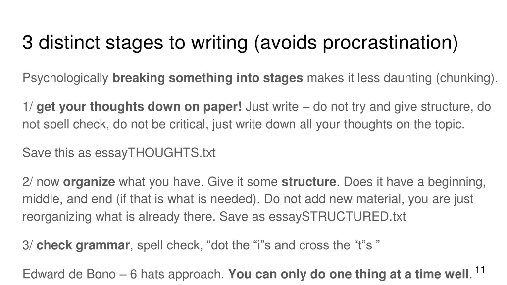 3 distinct stages to writing avoids
