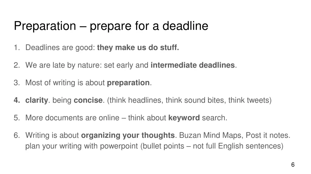 preparation prepare for a deadline